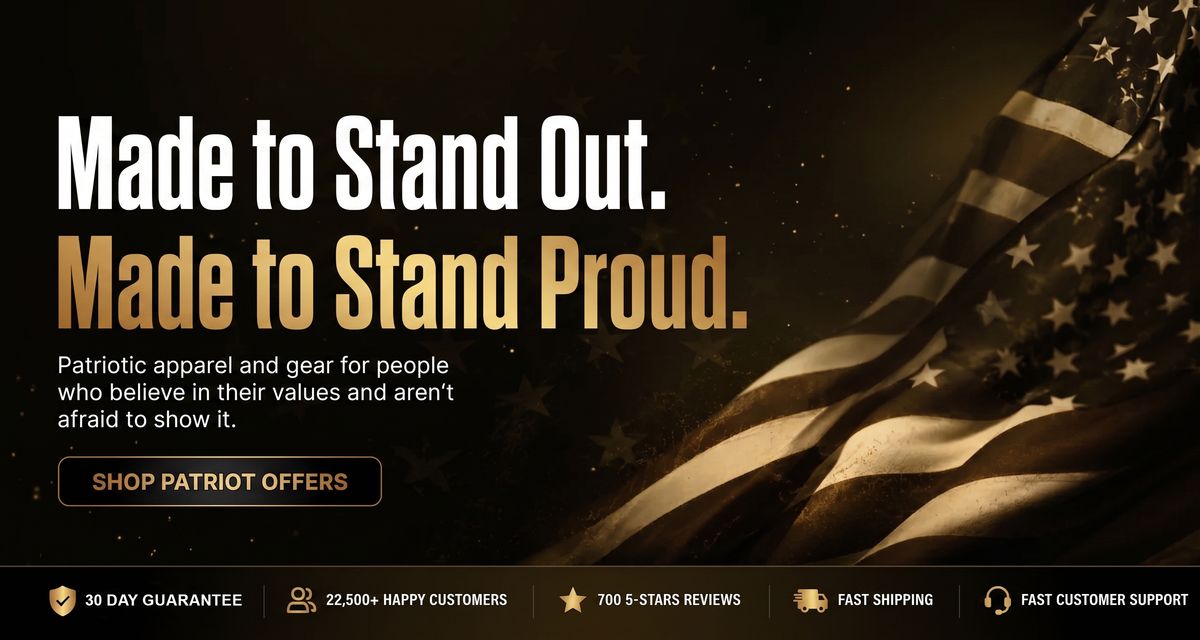 Promotional banner with patriotic text reading 'Made to Stand Out. Made to Stand Proud.